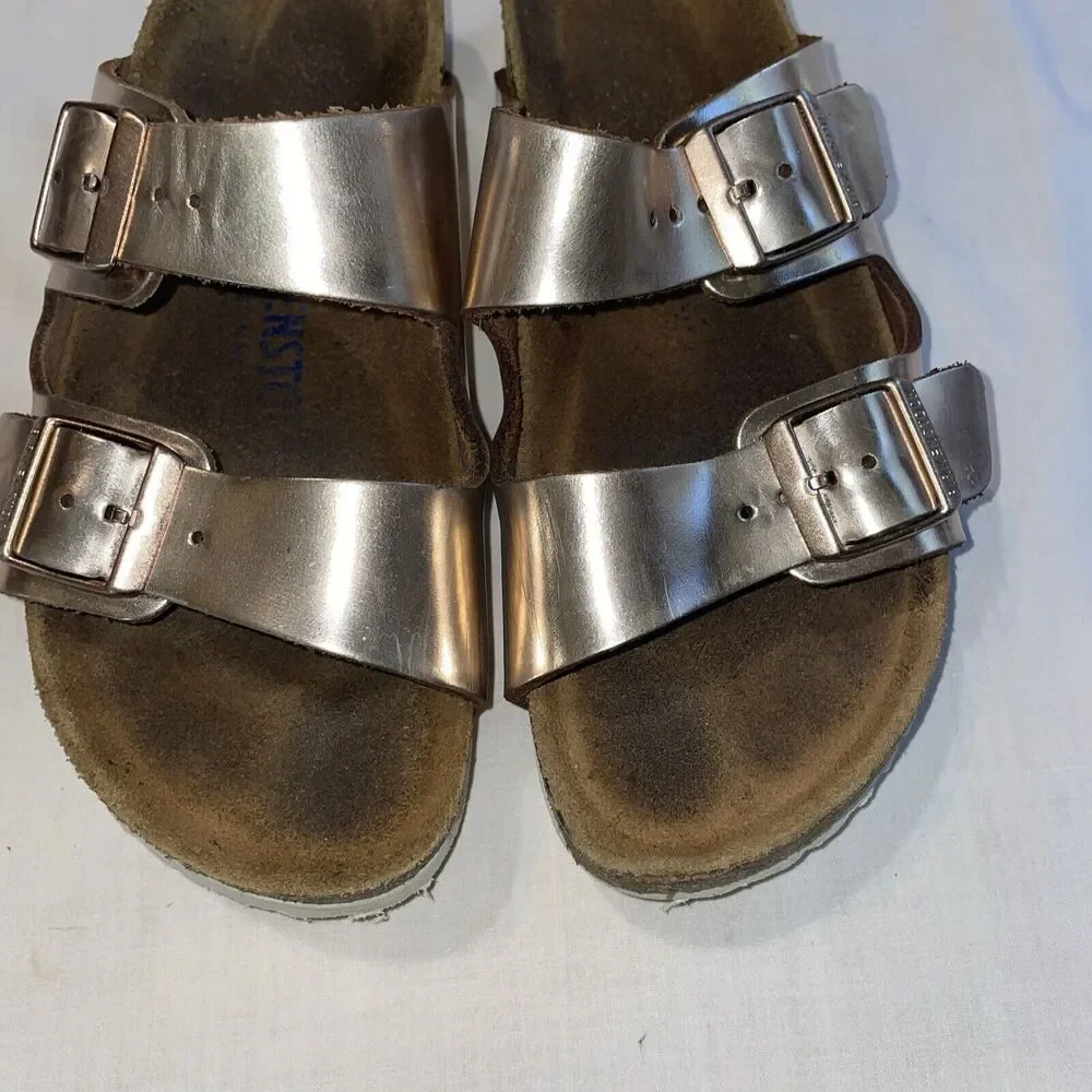 Birkenstocks Womens Footbed Sandals Size 5 M Pink Leather Buckle Cross Straps